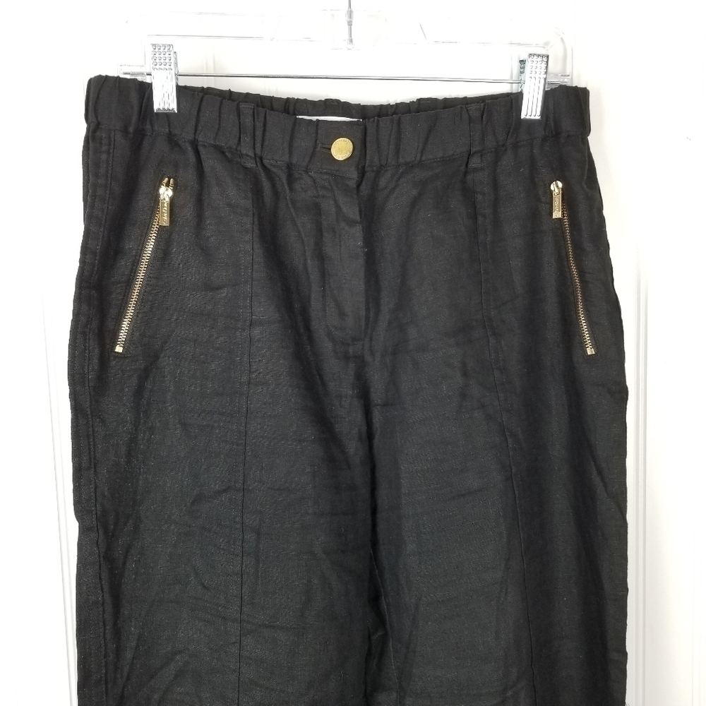 Calvin Klein Womens Black Linen Roll Tab Cuff Pants Size Small Elastic Waist Zip - Picture 3 of 11